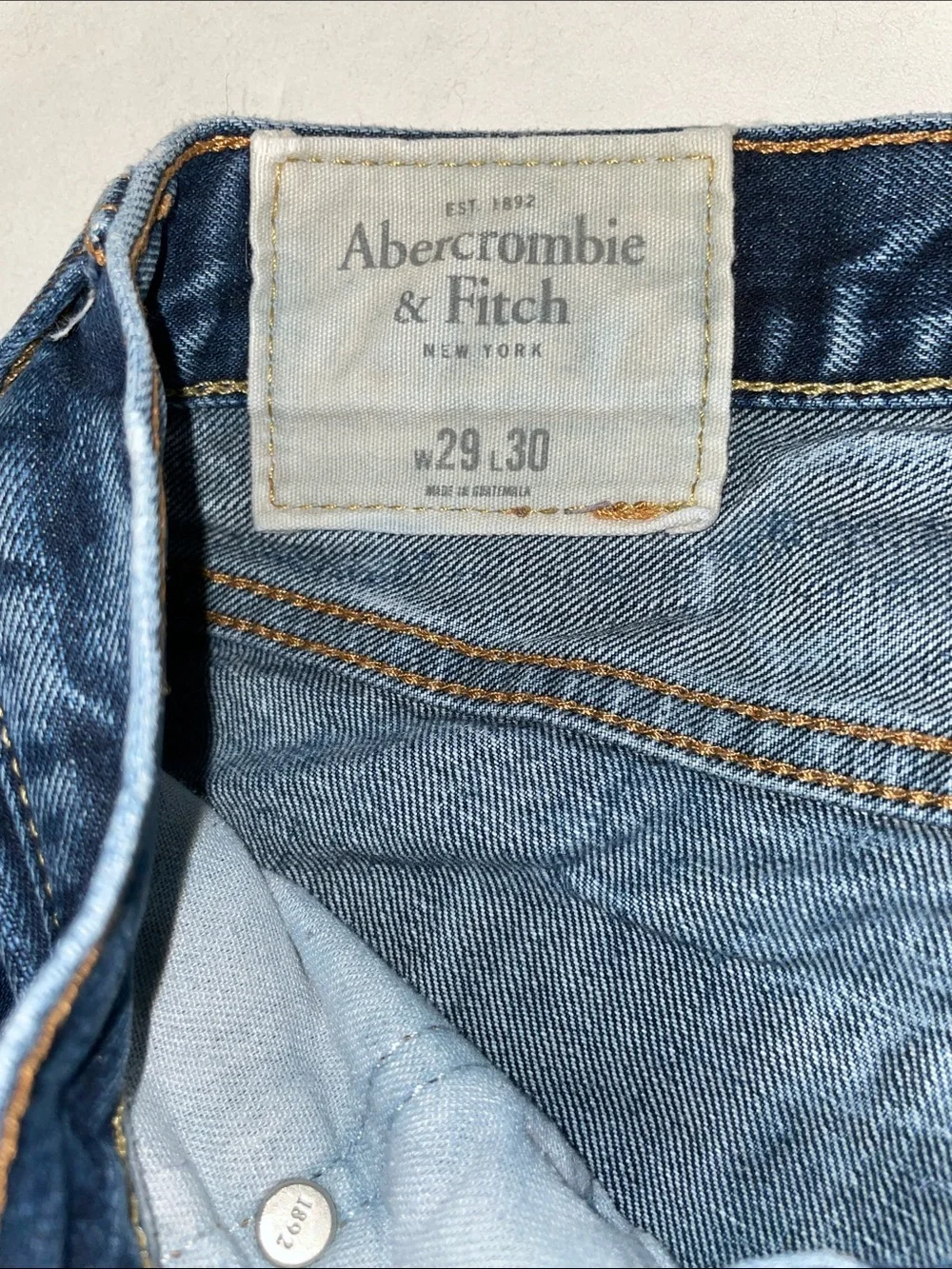 Men’s ABERCROMBIE & FITCH Straight Indigo Blue Denim Jeans Sz 29/30 Patch